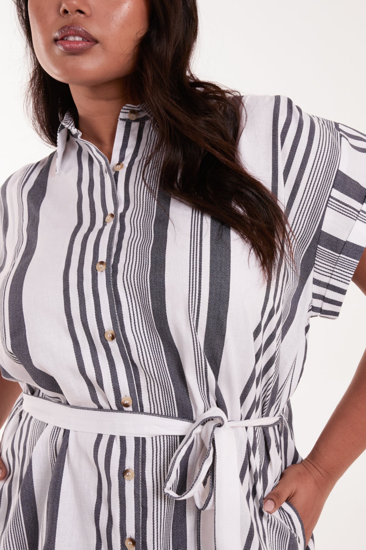 Curve Stripe Belted Shirt Dress