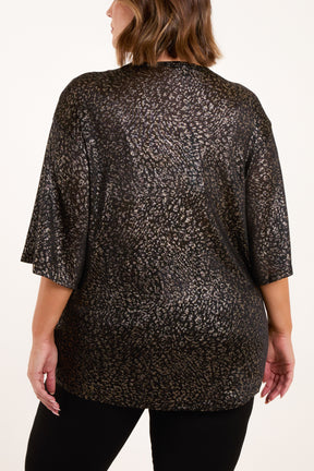 Curve Metallic Leopard V-Neck Tie Front Top