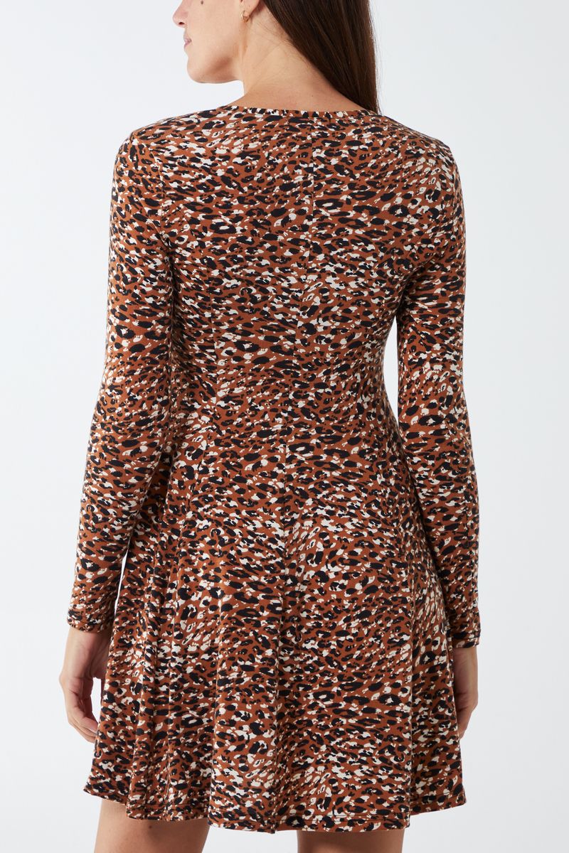 Animal Print Button Front Fit & Flare Dress