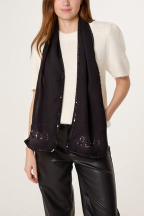 Sequin Embellished '2000' Mesh Scarf