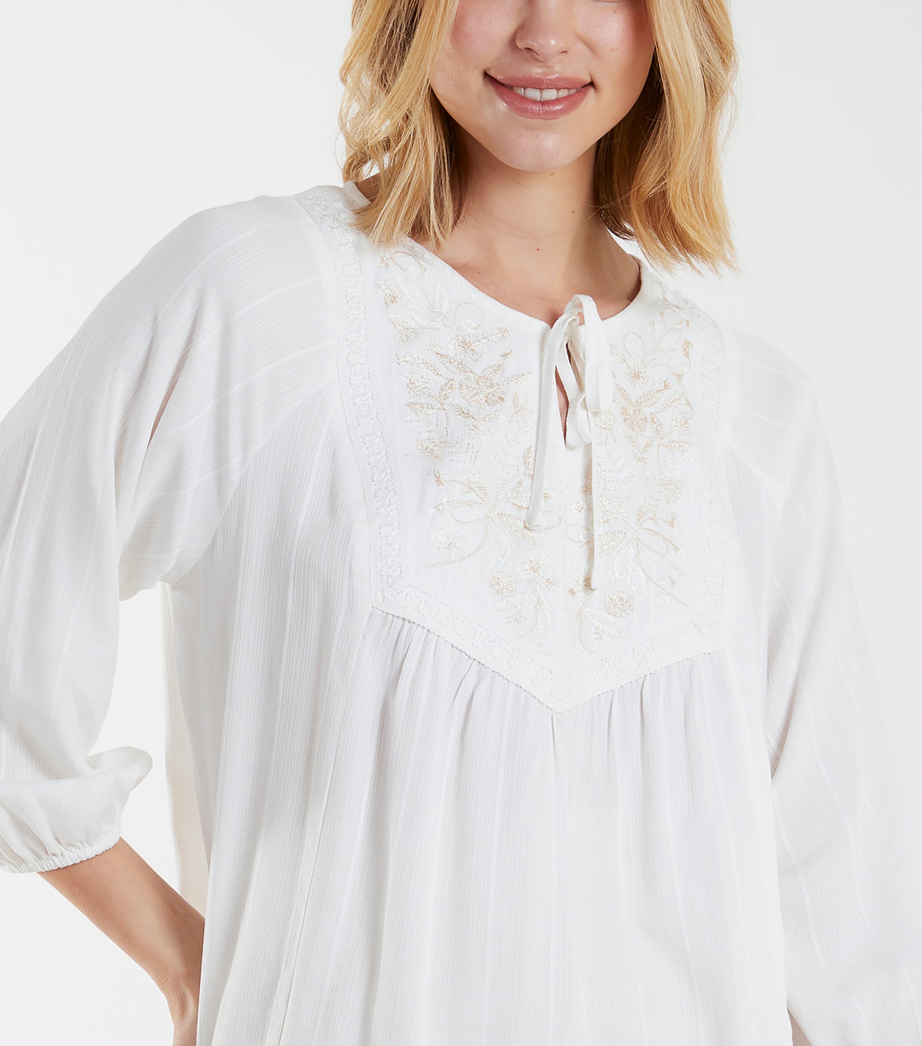 Floral Embroidered Neck Tie Top