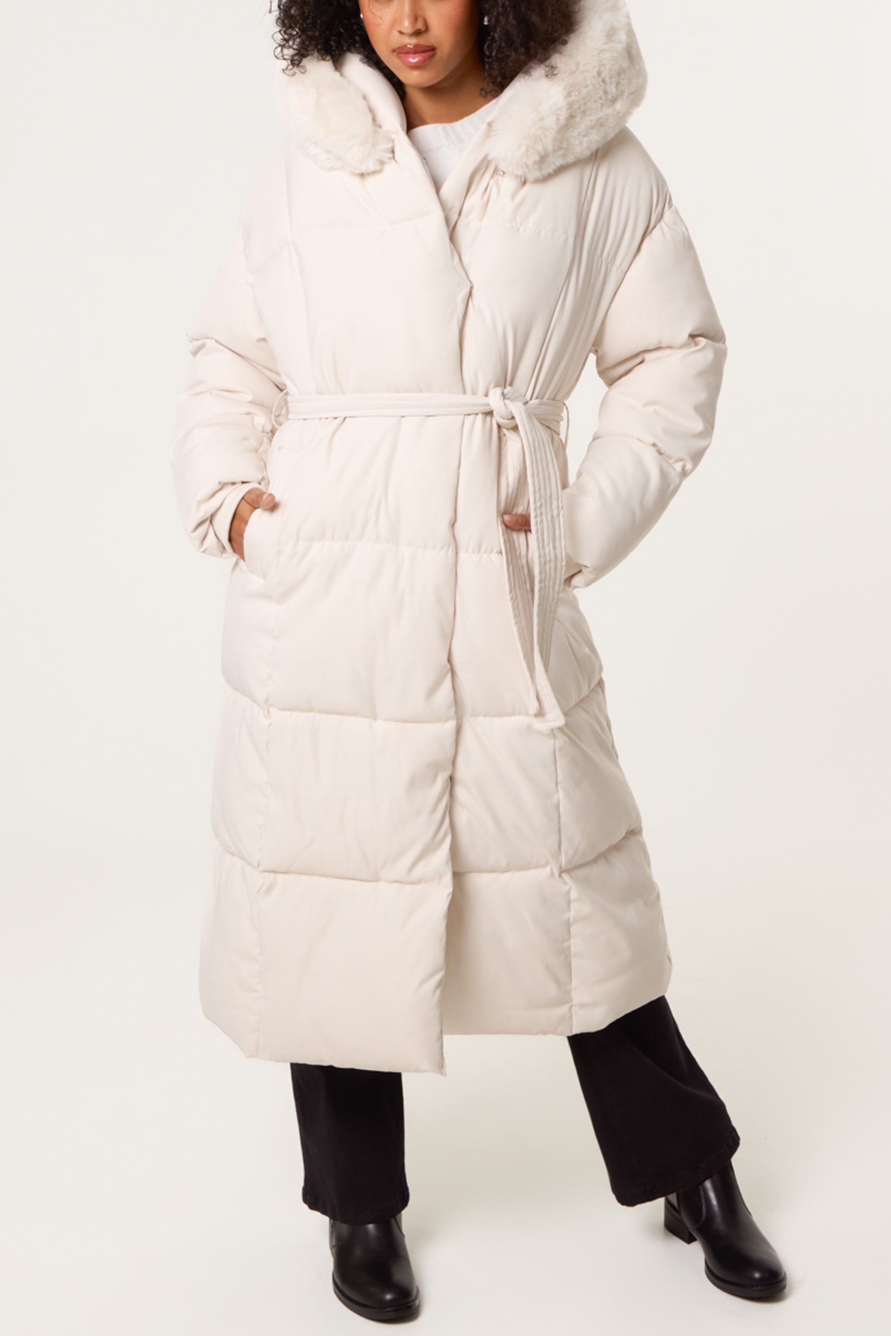 Long Puffer Fur Hood Coat
