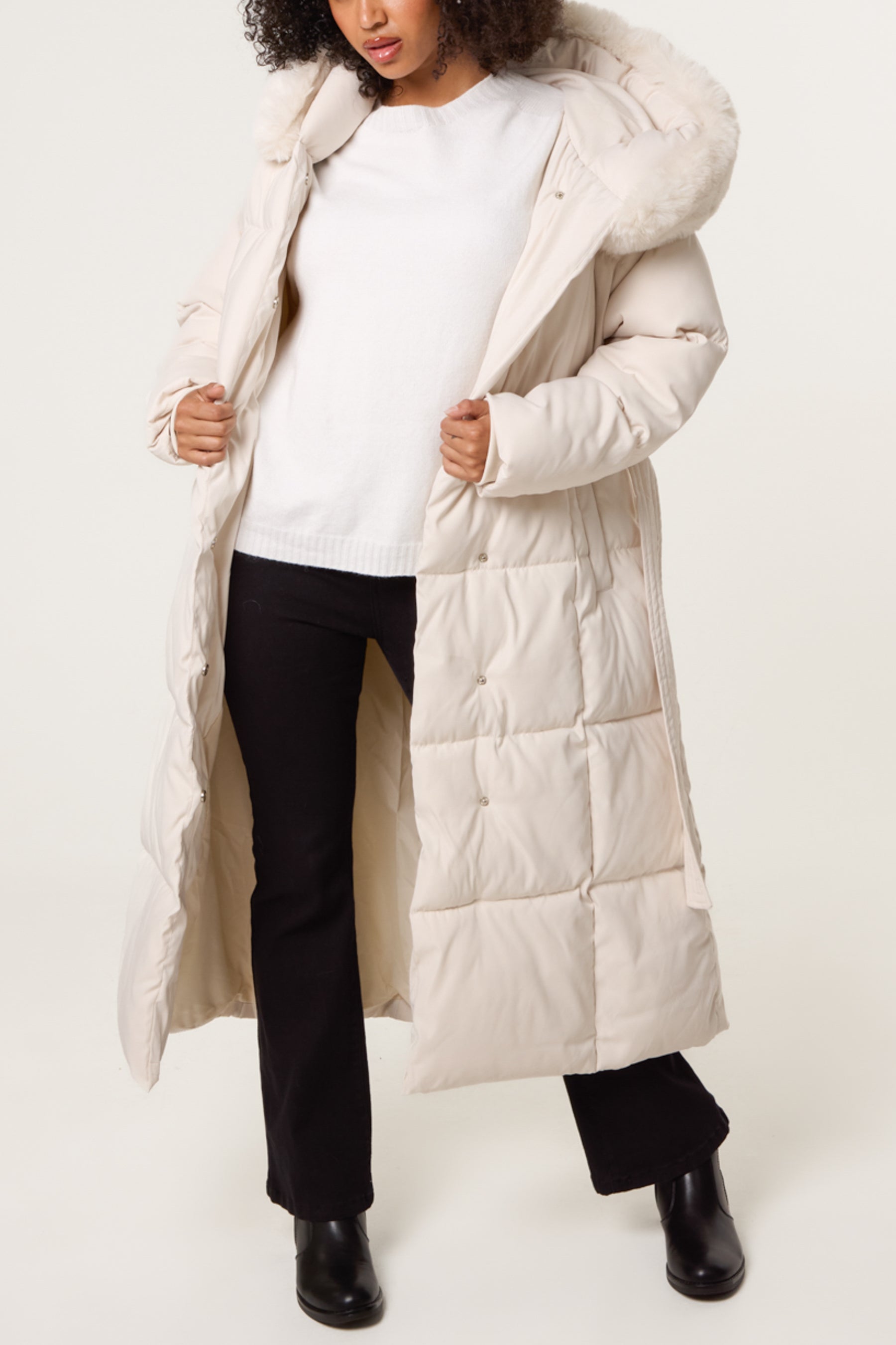 Long Puffer Fur Hood Coat