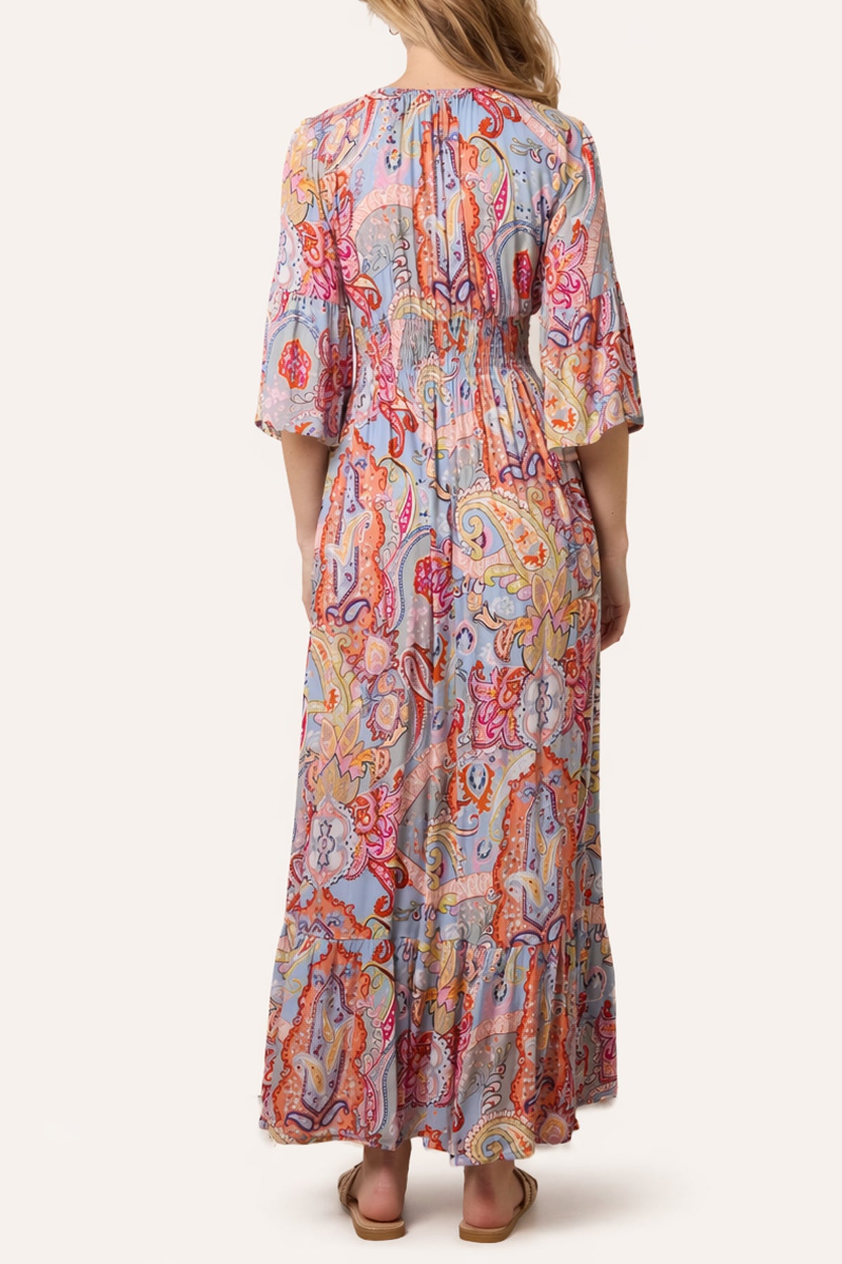 Abstract Paisley Viscose V Neck Midi Dress