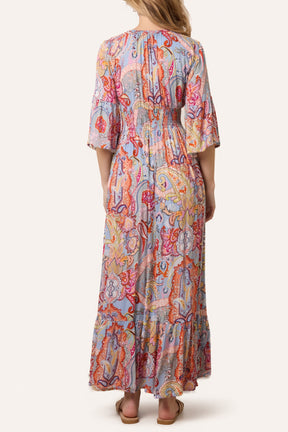 Abstract Paisley Viscose V Neck Midi Dress
