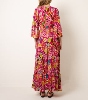 V-Neck Metallic Detail Bright Floral Dress