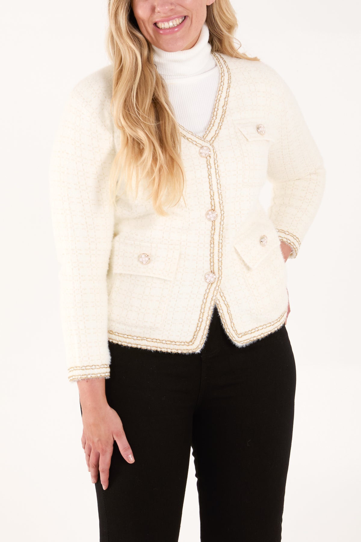 Gold Trim Four Pocket Cardigan