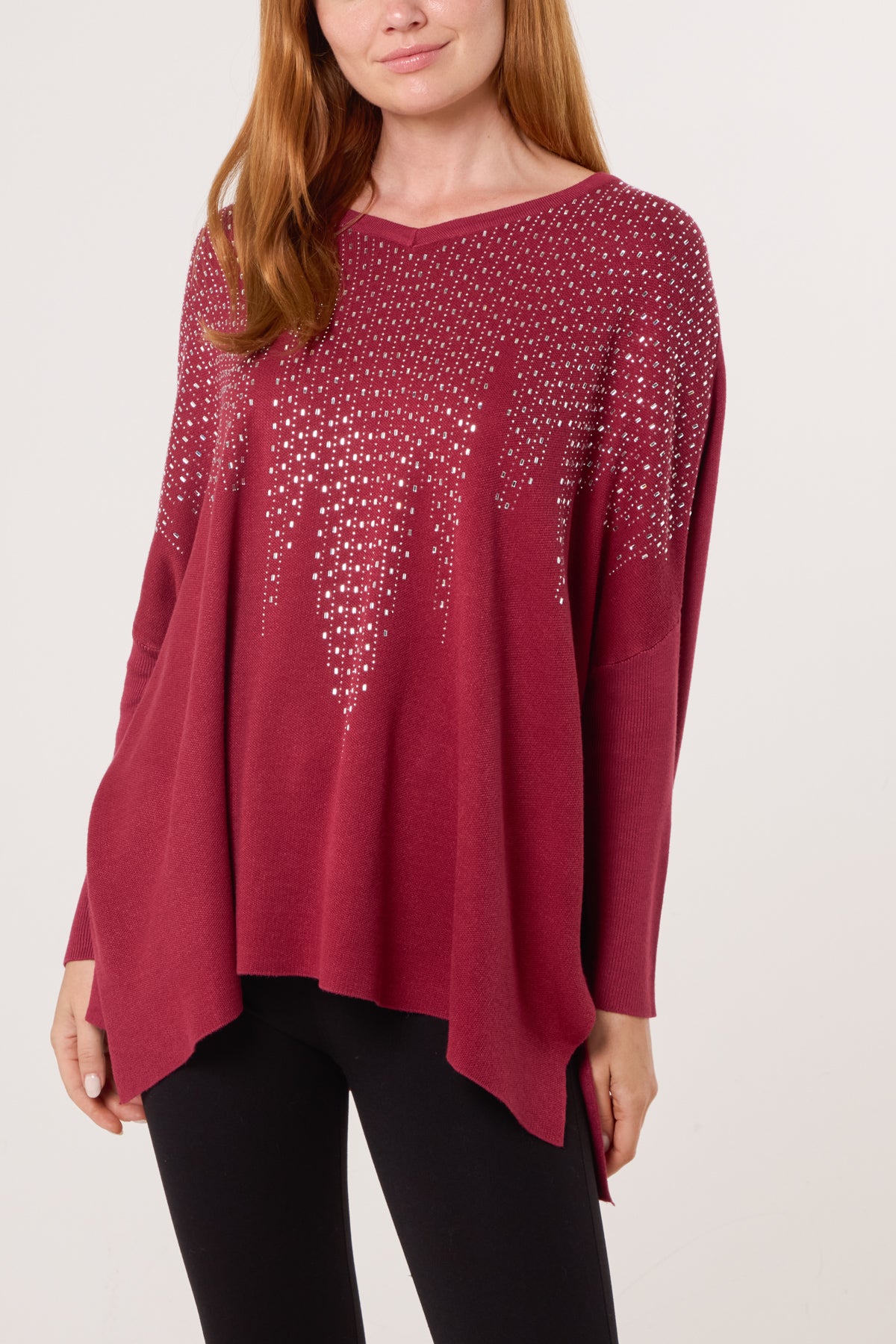 Diamante V-Neck Relaxed Jumper
