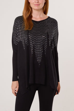 Diamante V-Neck Relaxed Jumper