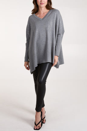 Diamante V-Neck Relaxed Jumper