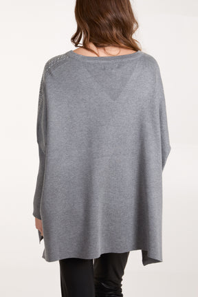 Diamante V-Neck Relaxed Jumper