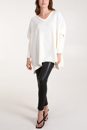 Diamante V-Neck Relaxed Jumper