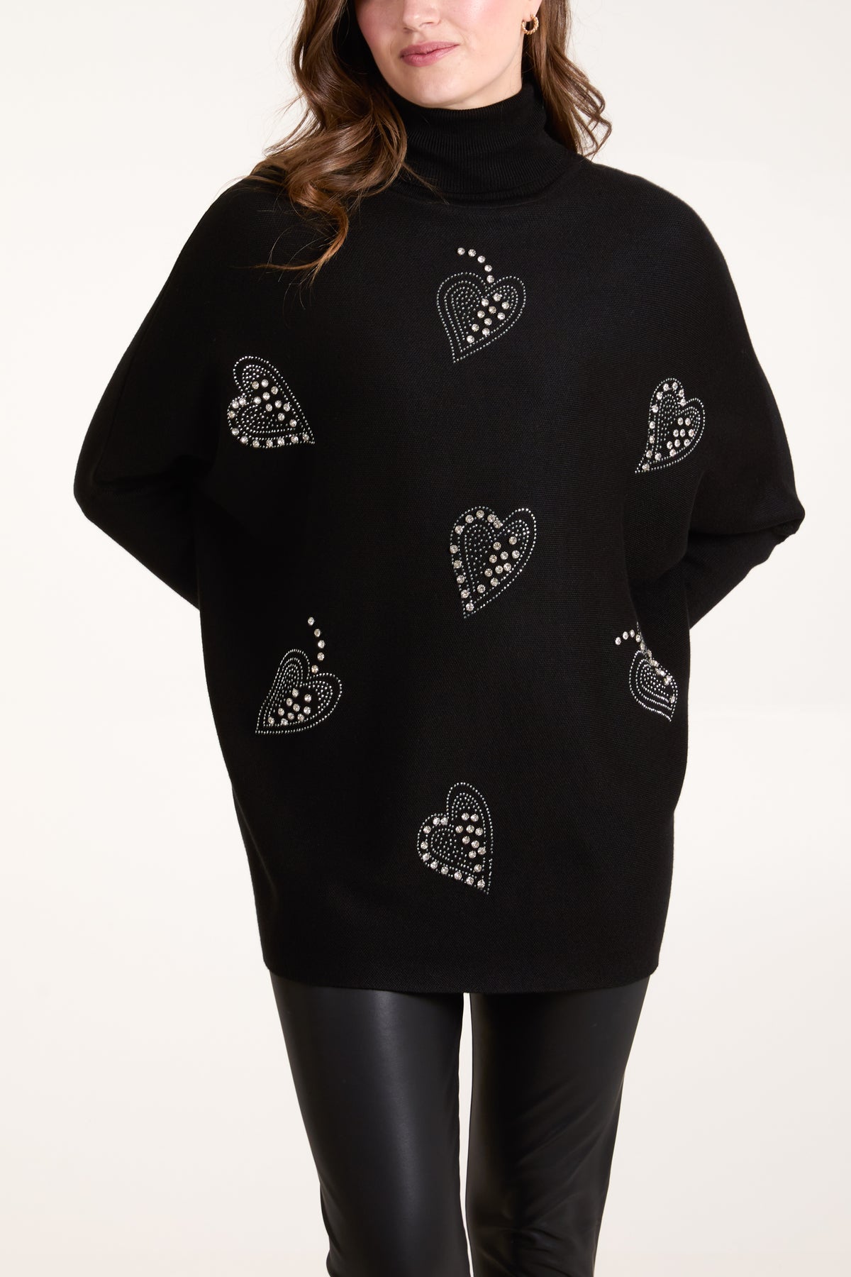 Diamante Heart Roll Neck Jumper