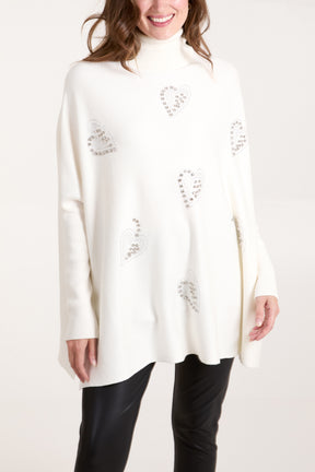 Diamante Heart Roll Neck Jumper