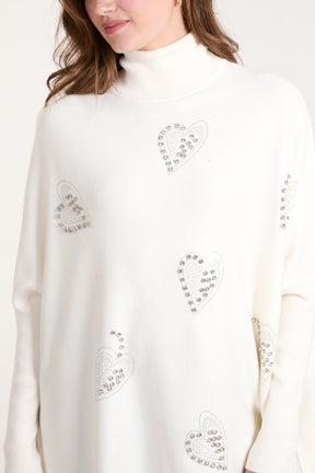 Diamante Heart Roll Neck Jumper