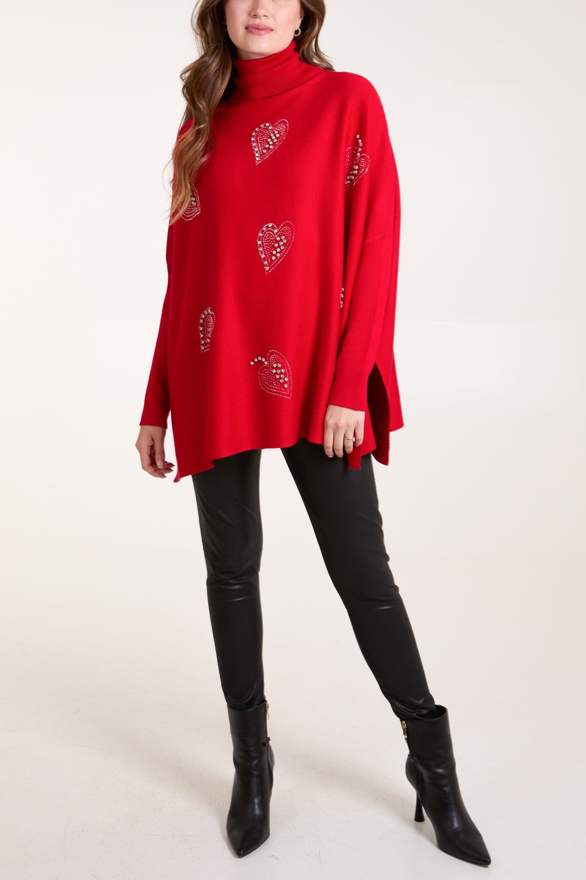 Diamante Heart Roll Neck Jumper