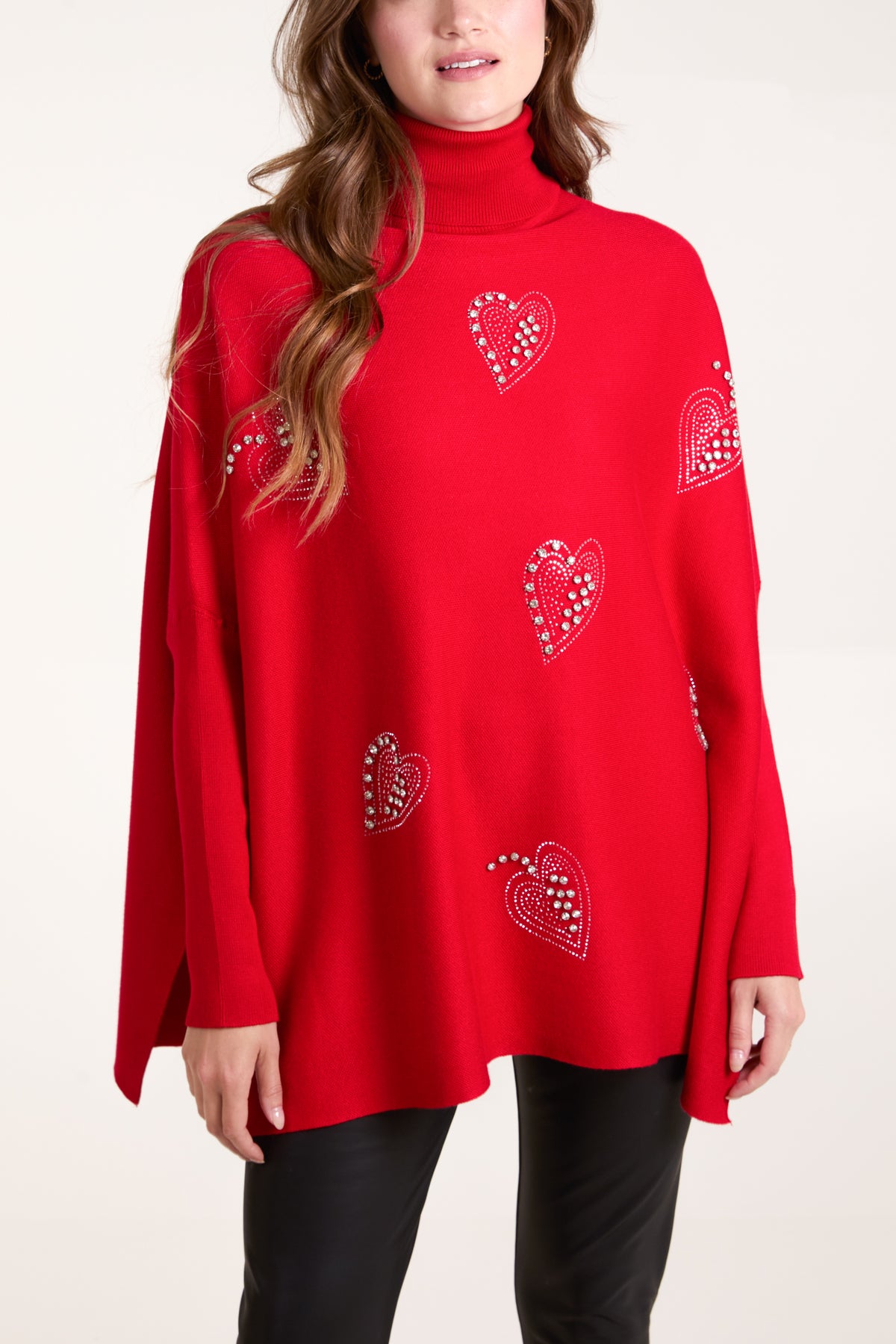 Diamante Heart Roll Neck Jumper