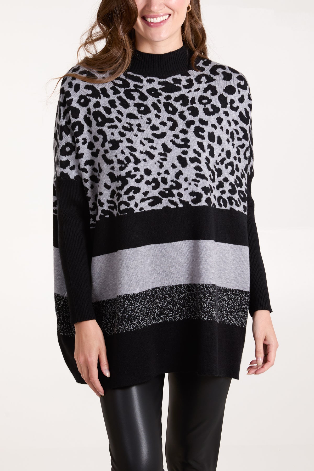 High Neck Animal & Stripe Jumper