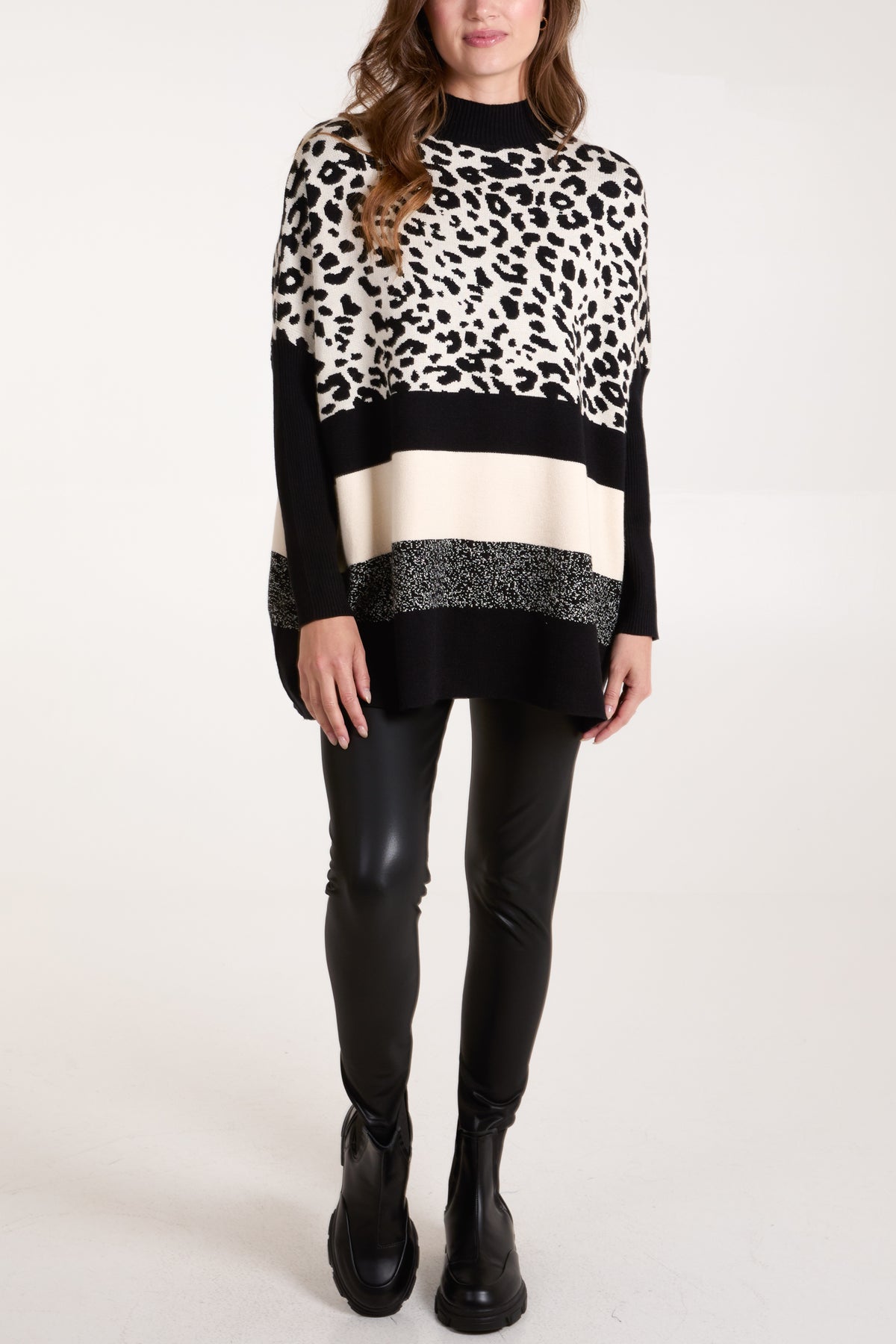 High Neck Animal & Stripe Jumper