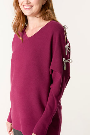 Glitter Bow Cut Out Sleeve Jumper