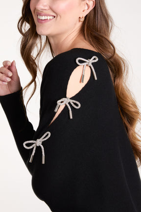 Glitter Bow Cut Out Sleeve Jumper