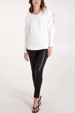 Glitter Bow Cut Out Sleeve Jumper