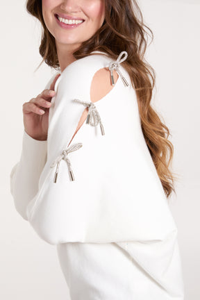 Glitter Bow Cut Out Sleeve Jumper