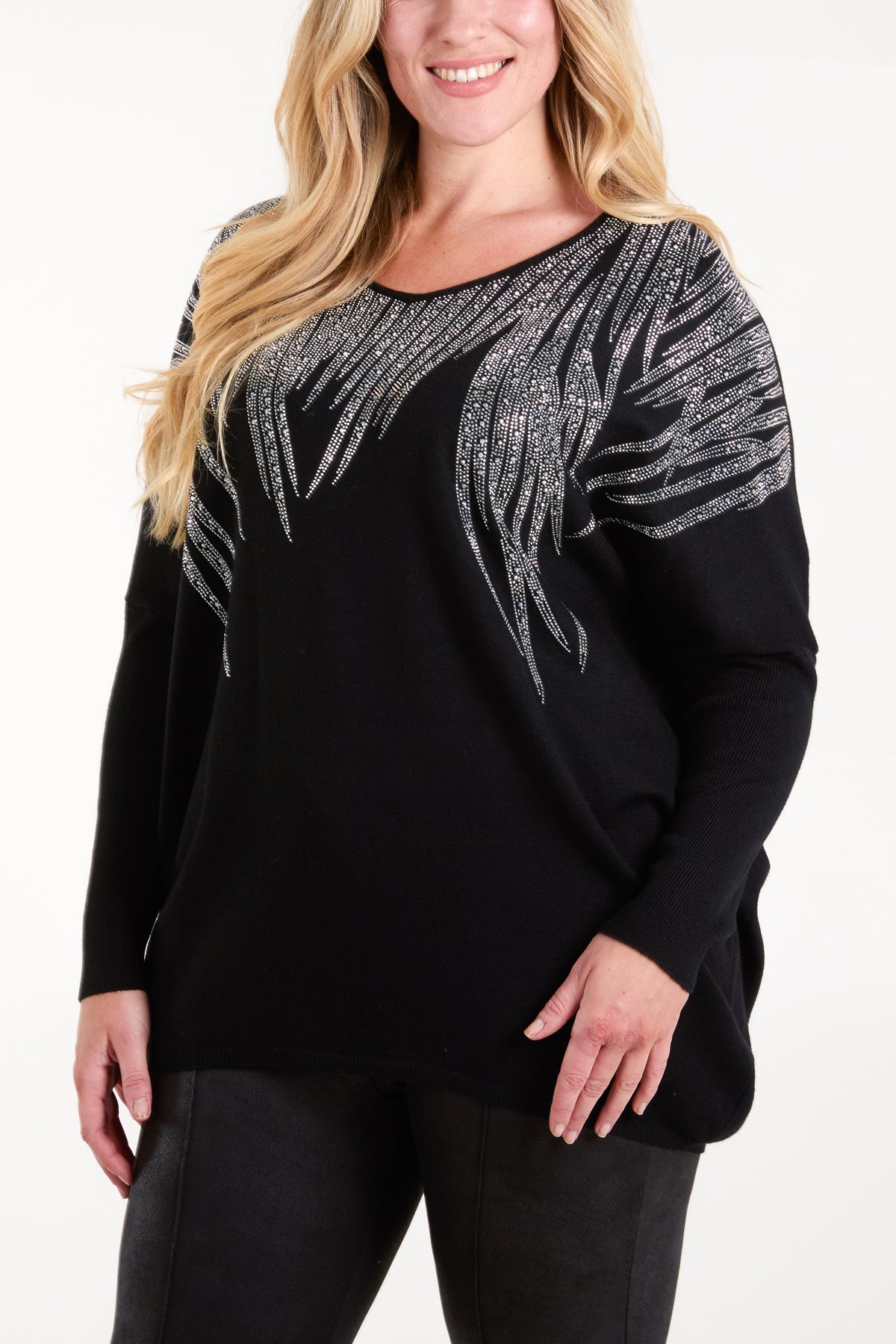 Diamante Leaves V-Neck Knit Jumper