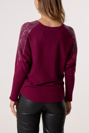 Diamante Sleeve Embellished Jumper