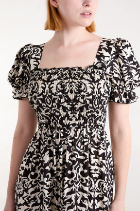 Puff Sleeve Seqare Neck Dress