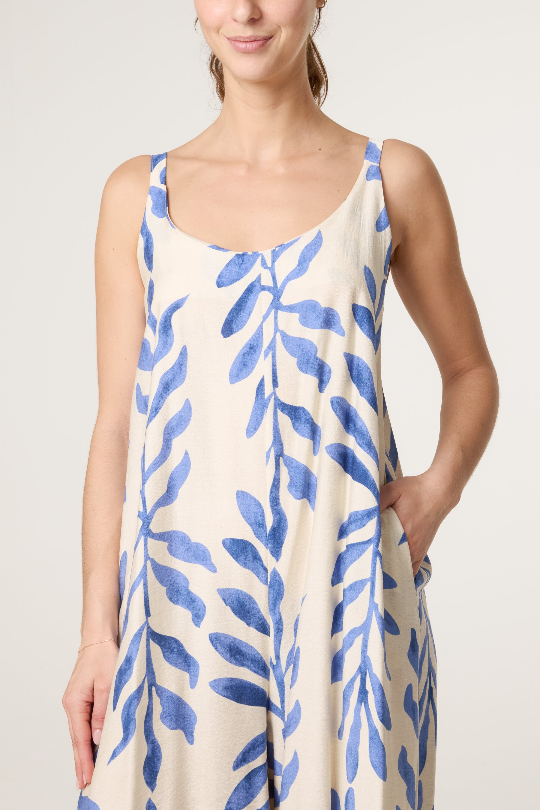 Leaf Print Wide-Leg Cami Jumpsuit