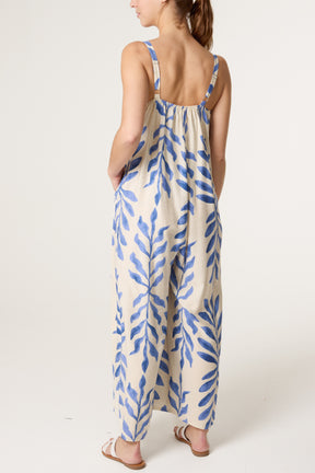 Leaf Print Wide-Leg Cami Jumpsuit