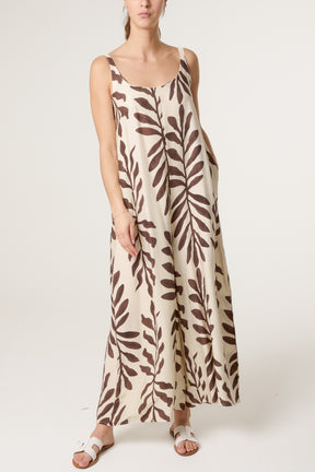 Leaf Print Wide-Leg Cami Jumpsuit