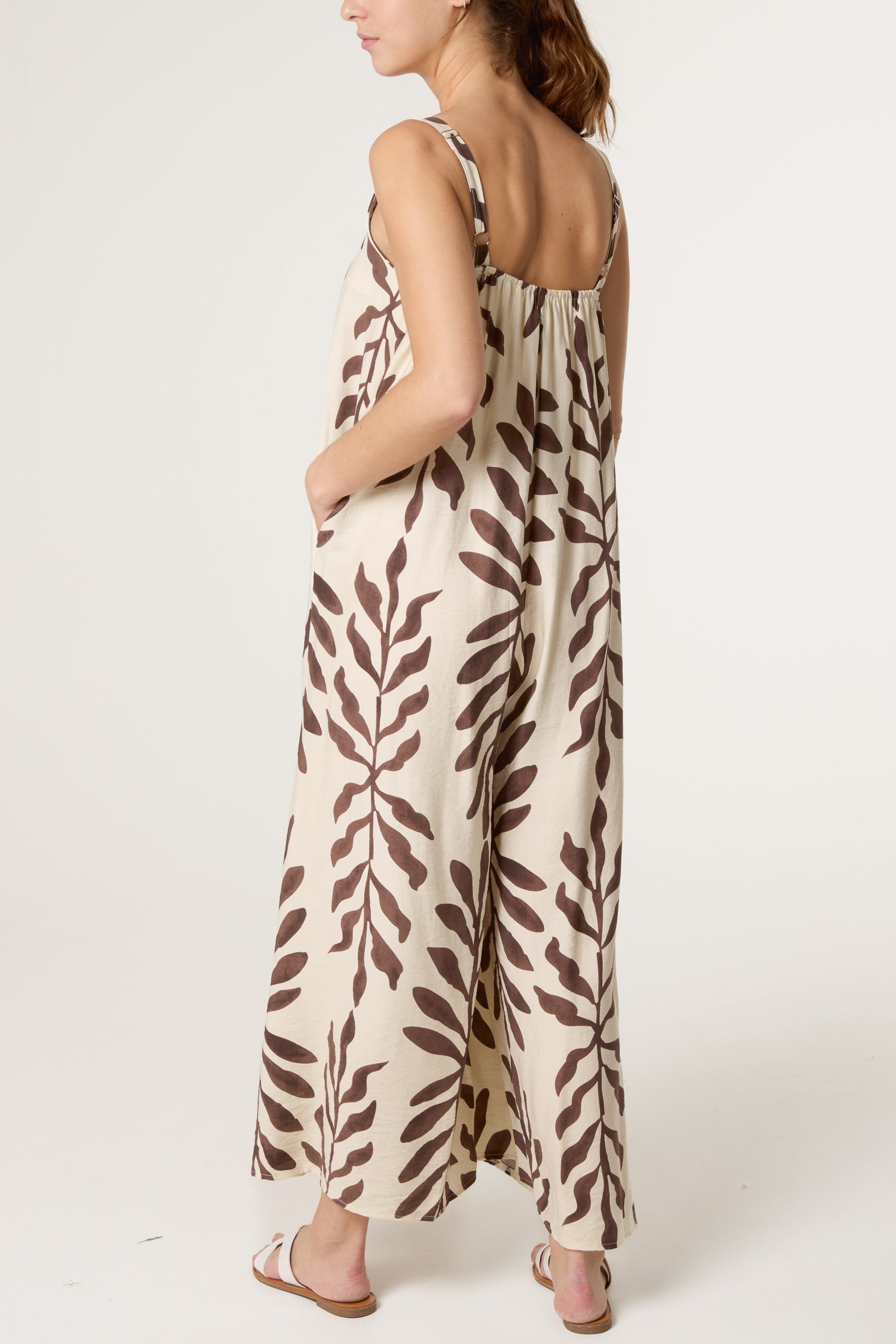 Leaf Print Wide-Leg Cami Jumpsuit