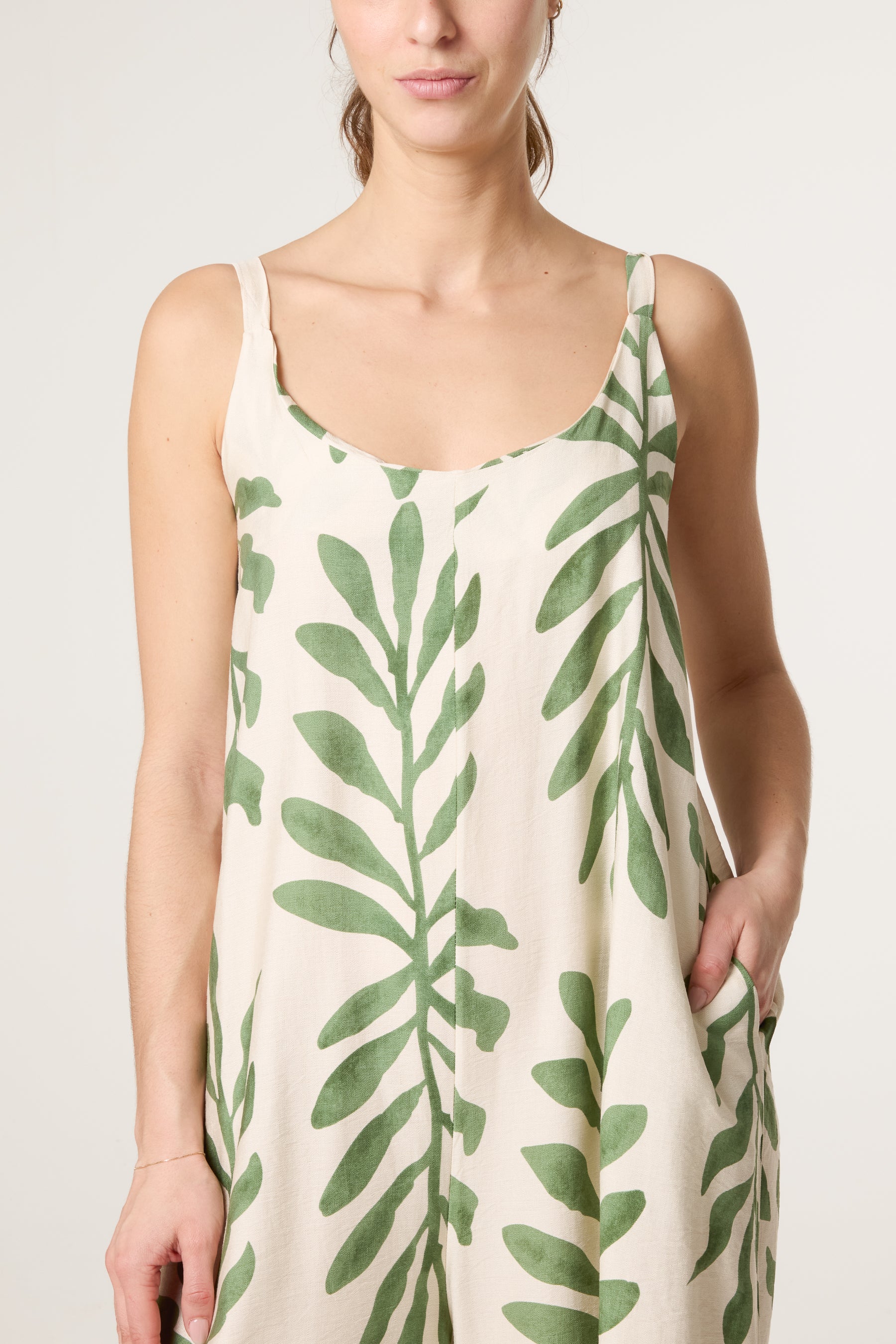 Leaf Print Wide-Leg Cami Jumpsuit