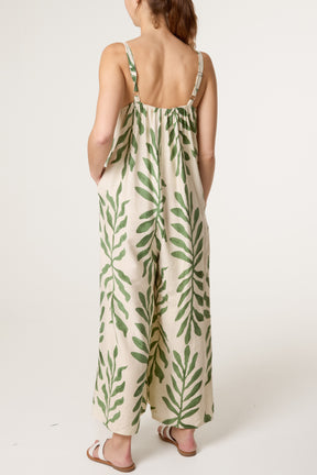 Leaf Print Wide-Leg Cami Jumpsuit