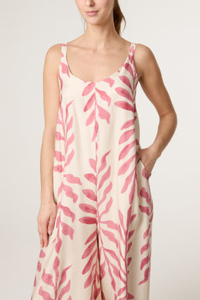 Leaf Print Wide-Leg Cami Jumpsuit