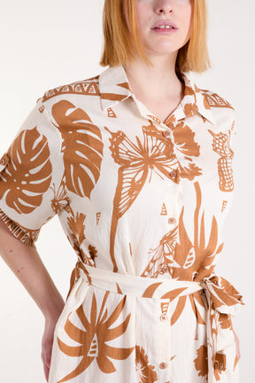 Tropical Butterfly Print Button Front Dress