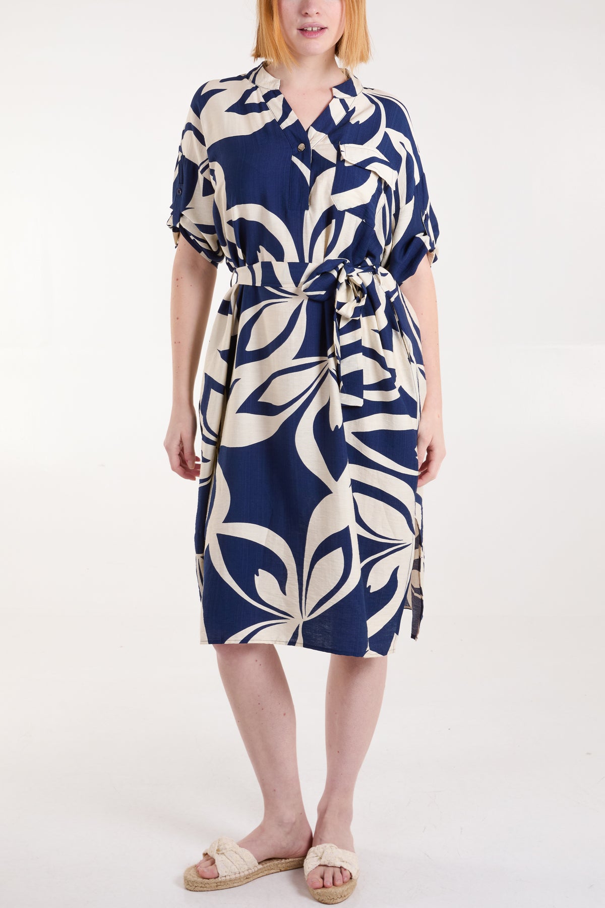 Leaf Print Tie Front Relaxed Dress