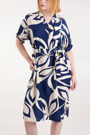 Leaf Print Tie Front Relaxed Dress