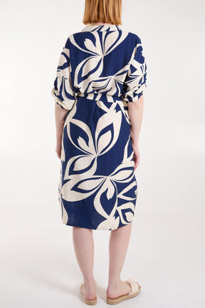 Leaf Print Tie Front Relaxed Dress