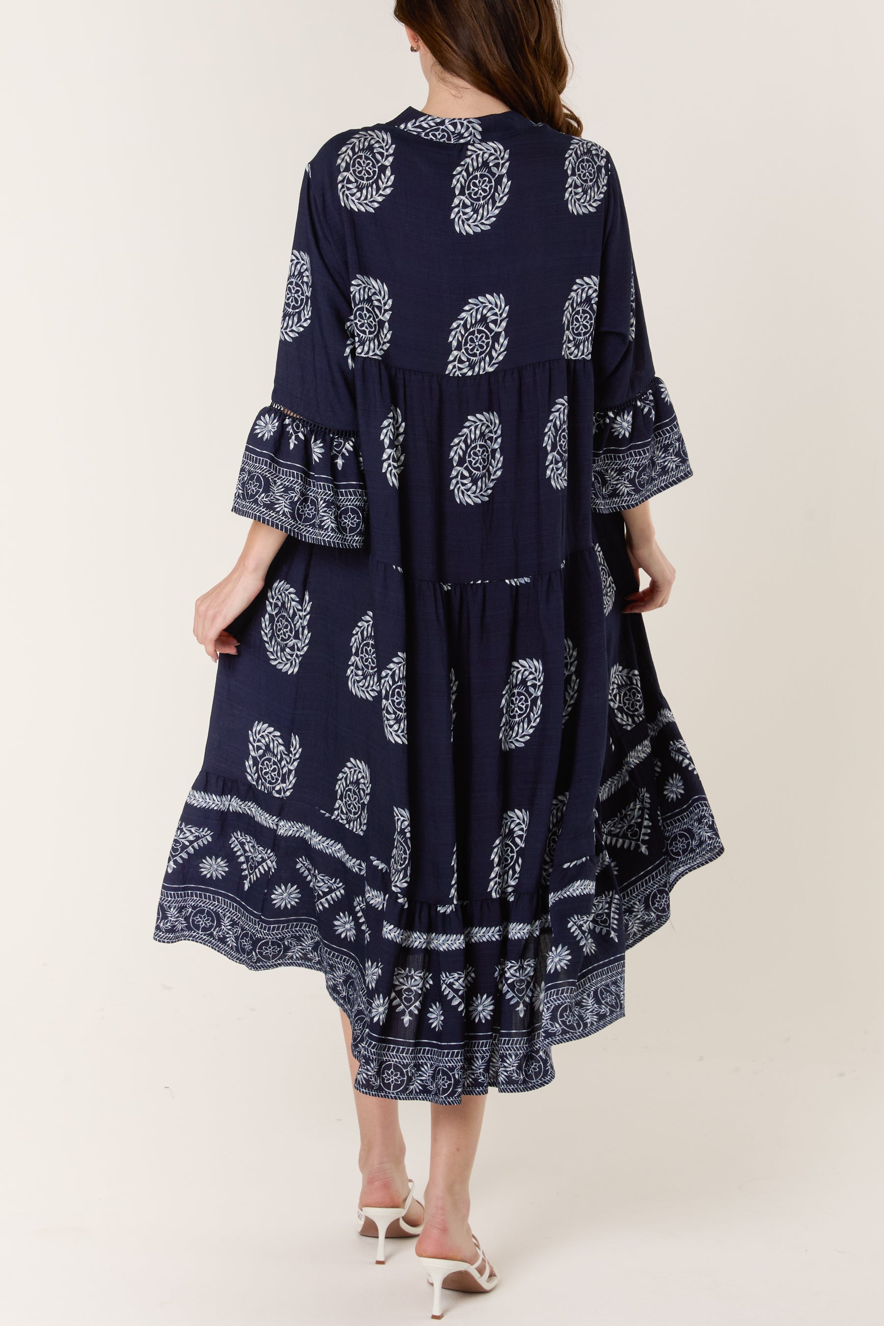 Wreath Print Button Smock Dress