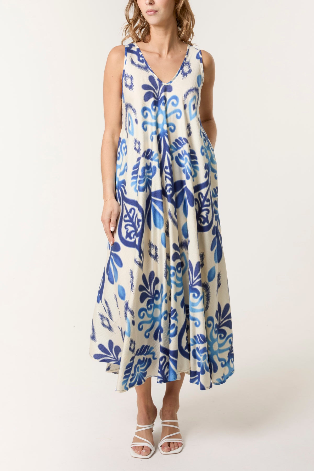 Floral Ikat Print Relaxed Midi Dress