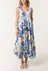 Floral Ikat Print Relaxed Midi Dress