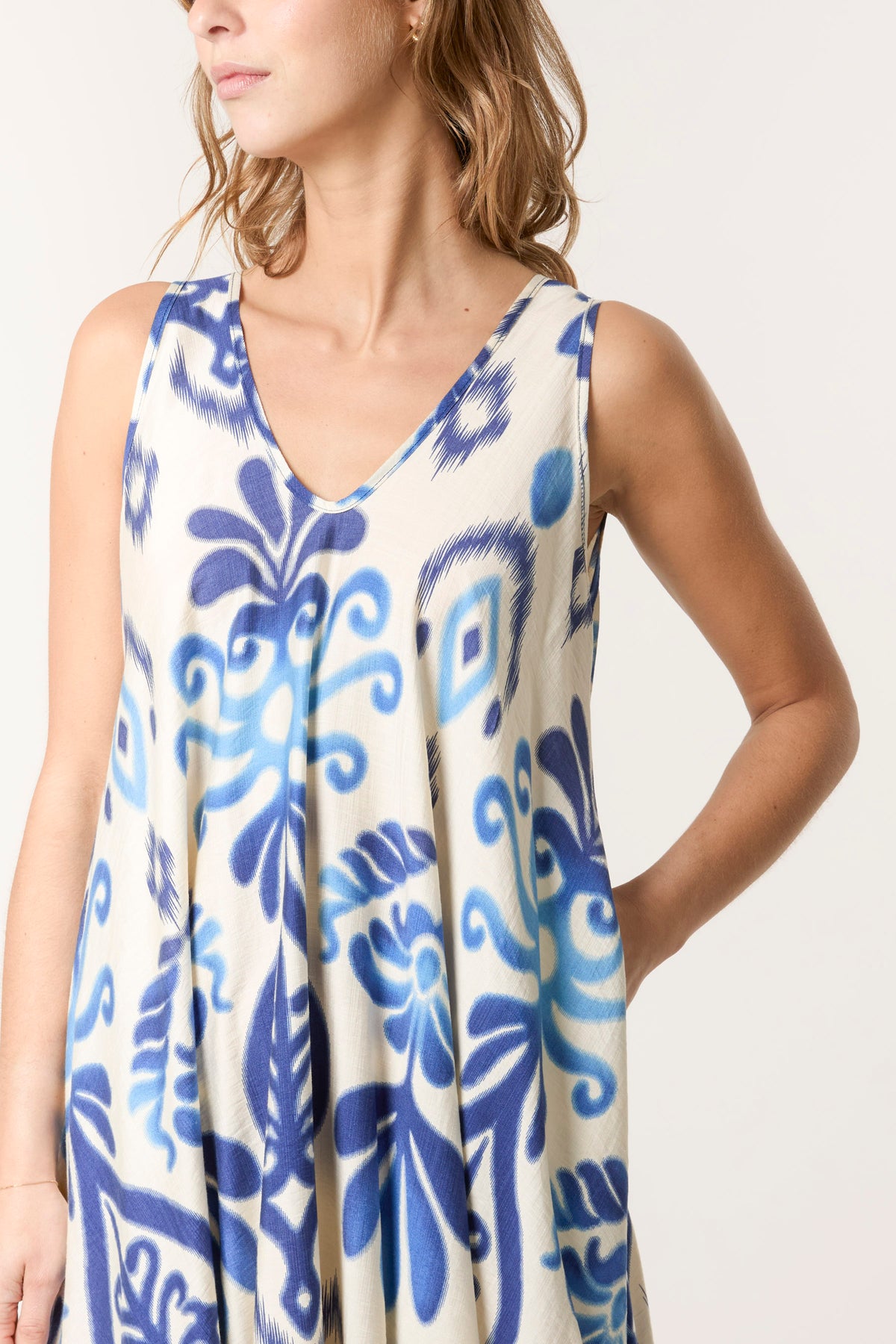 Floral Ikat Print Relaxed Midi Dress