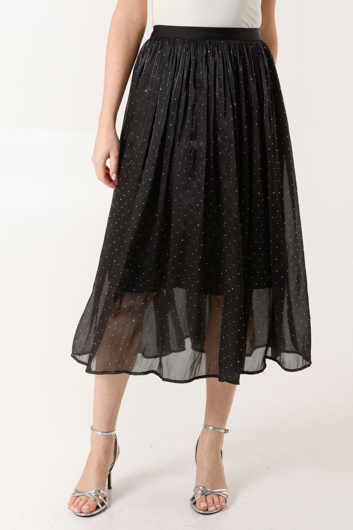 Mesh Shimmer Midi Skirt