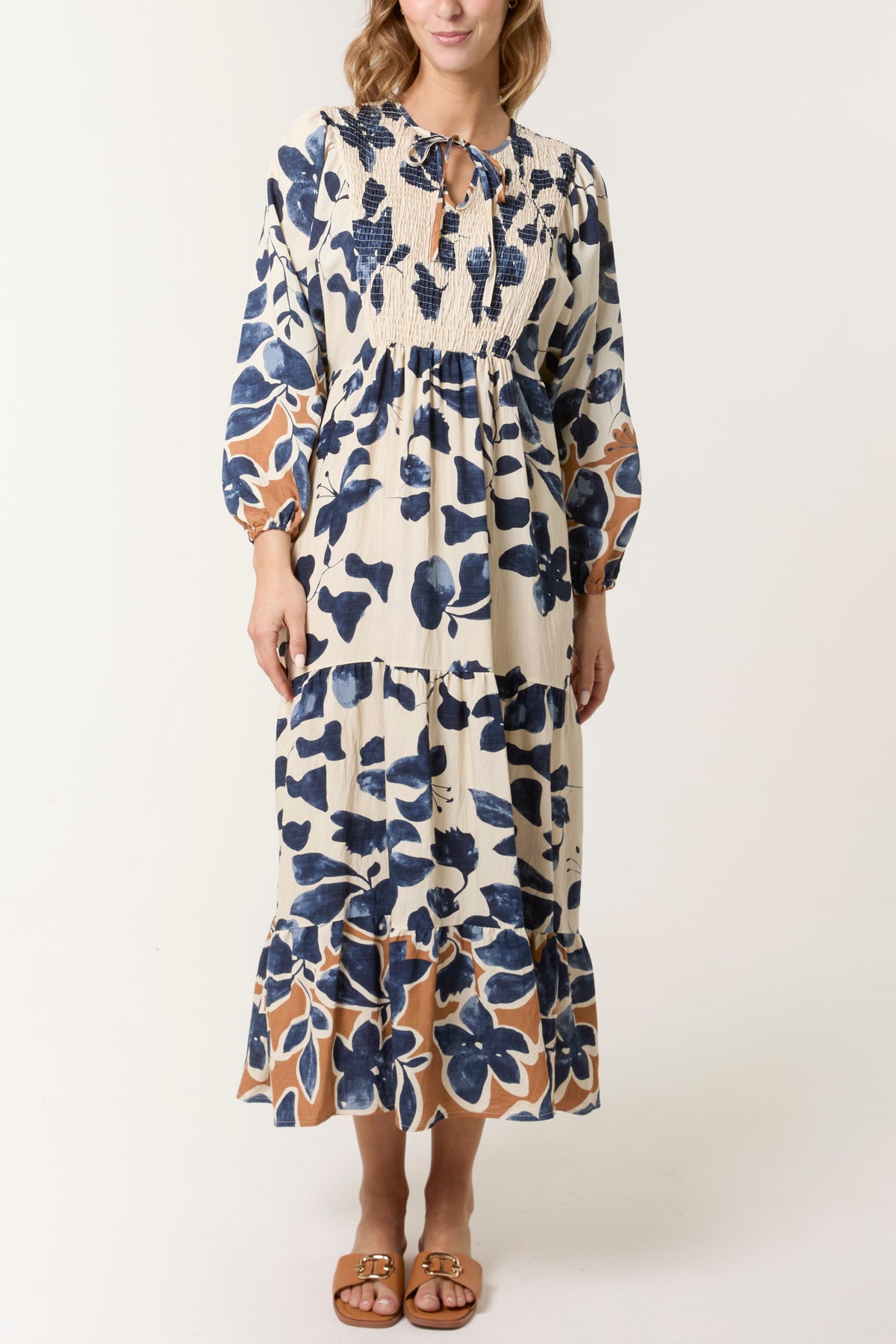 Floral Print Shirred Bust Maxi Dress