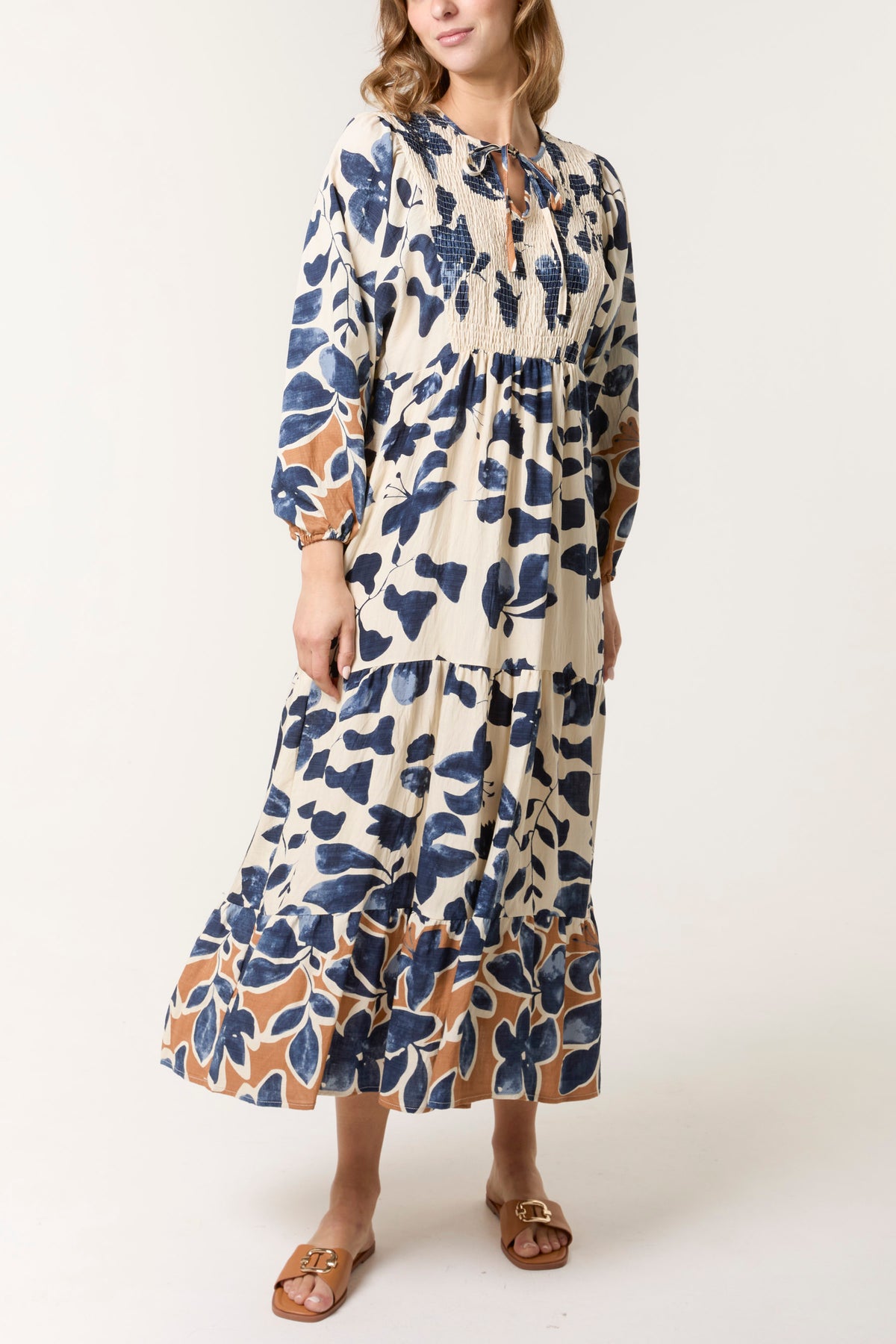 Floral Print Shirred Bust Maxi Dress