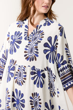 Tribal Floral V-Neck Smock Dress