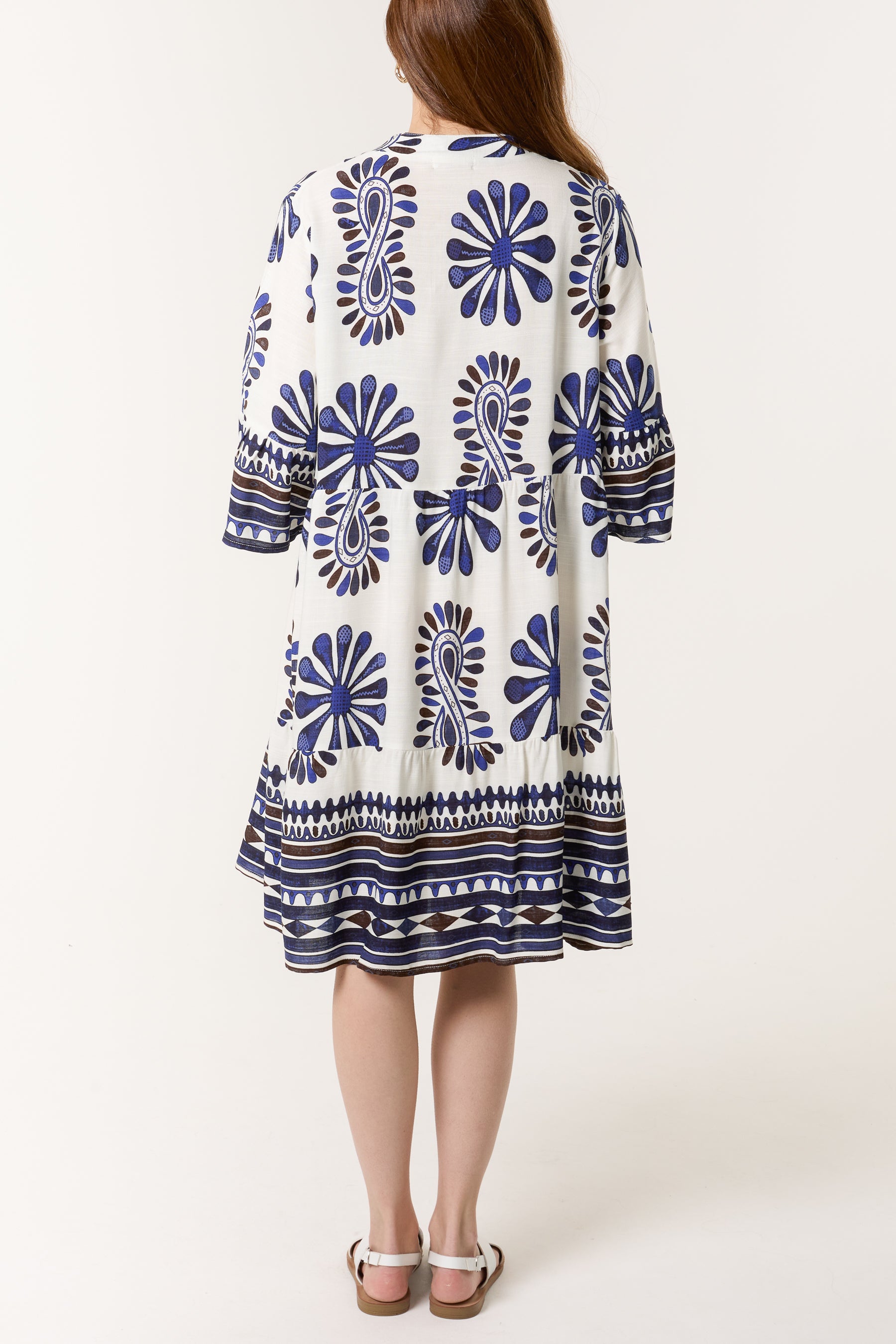 Tribal Floral V-Neck Smock Dress